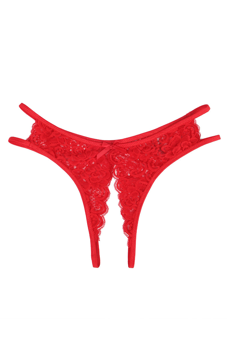 String ouvert rouge en dentelle résille - Litolu Lingerie