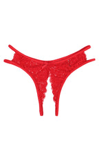 String ouvert rouge en dentelle résille - Litolu Lingerie
