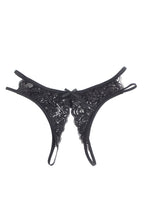 String ouvert noir en dentelle résille - Litolu Lingerie