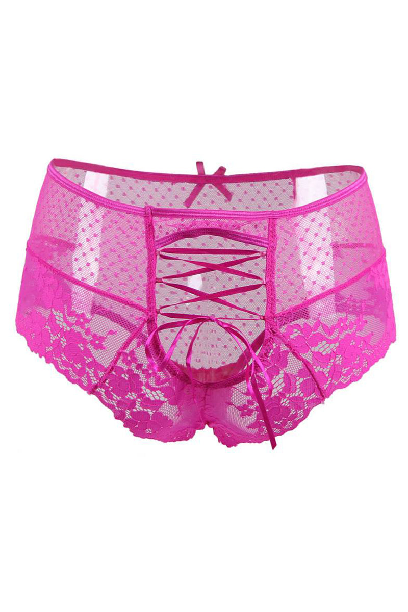 Tanga taille haute en dentelle rose - Litolu Lingerie